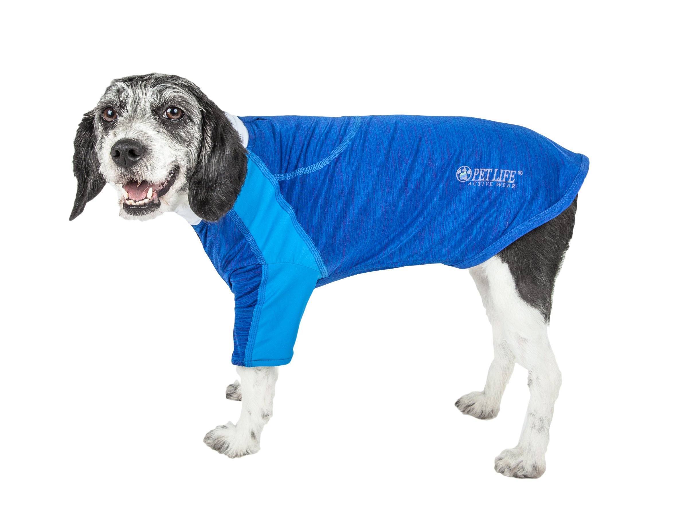 Pet Life ® Active 'Chewitt Wagassy' 4-Way-Stretch Yoga Fitness Long-Sleeve Dog T-Shirt X-Small Blue