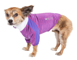 Pet Life ® Active 'Chewitt Wagassy' 4-Way-Stretch Yoga Fitness Long-Sleeve Dog T-Shirt