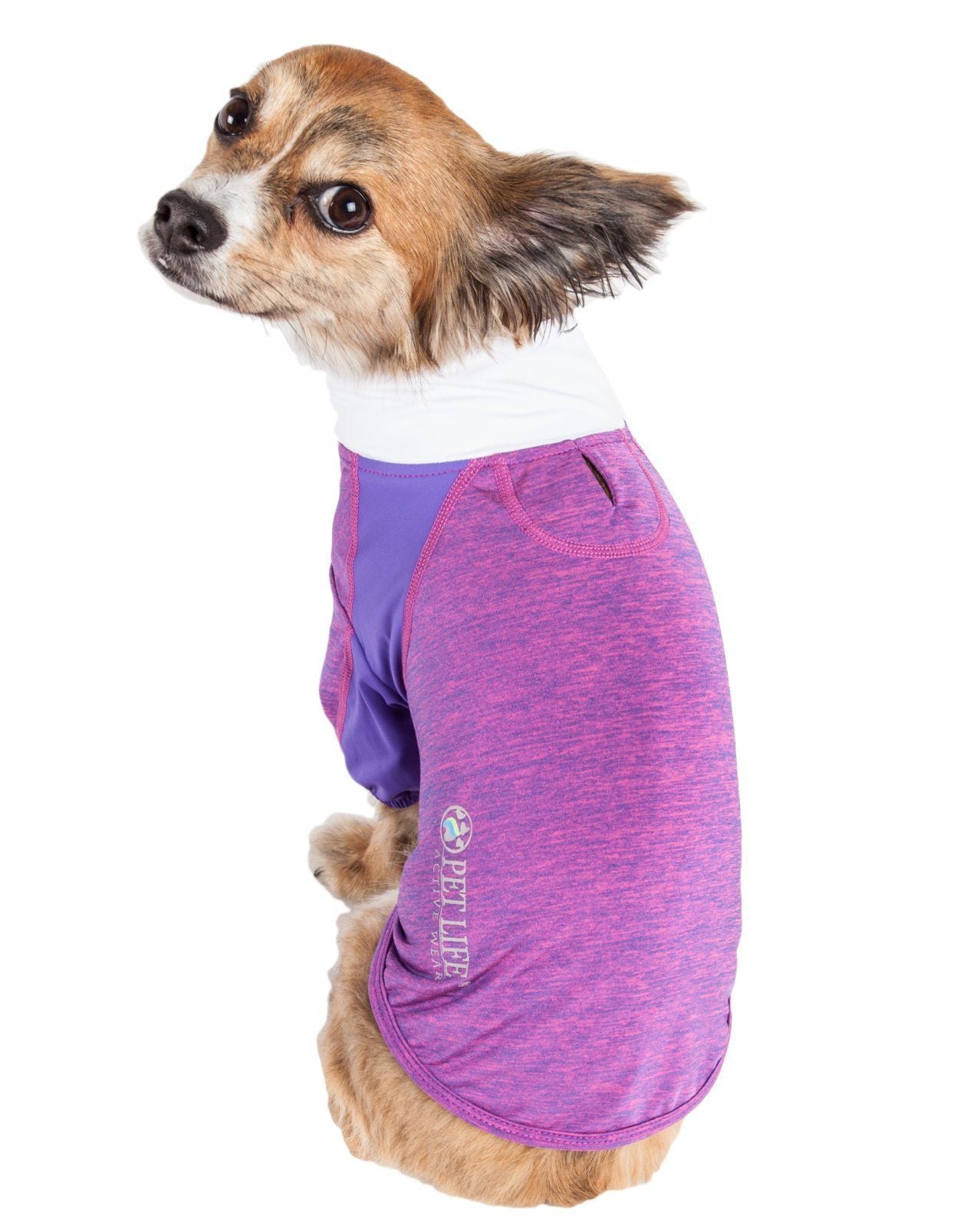 Pet Life ® Active 'Chewitt Wagassy' 4-Way-Stretch Yoga Fitness Long-Sleeve Dog T-Shirt X-Small Lavander