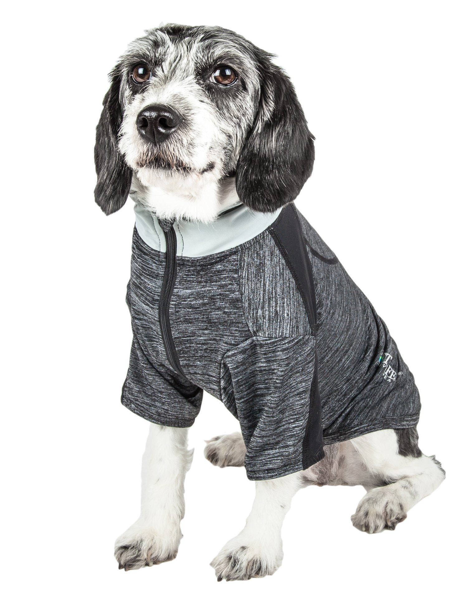 Pet Life ® Active 'Chewitt Wagassy' 4-Way-Stretch Yoga Fitness Long-Sleeve Dog T-Shirt X-Small Black