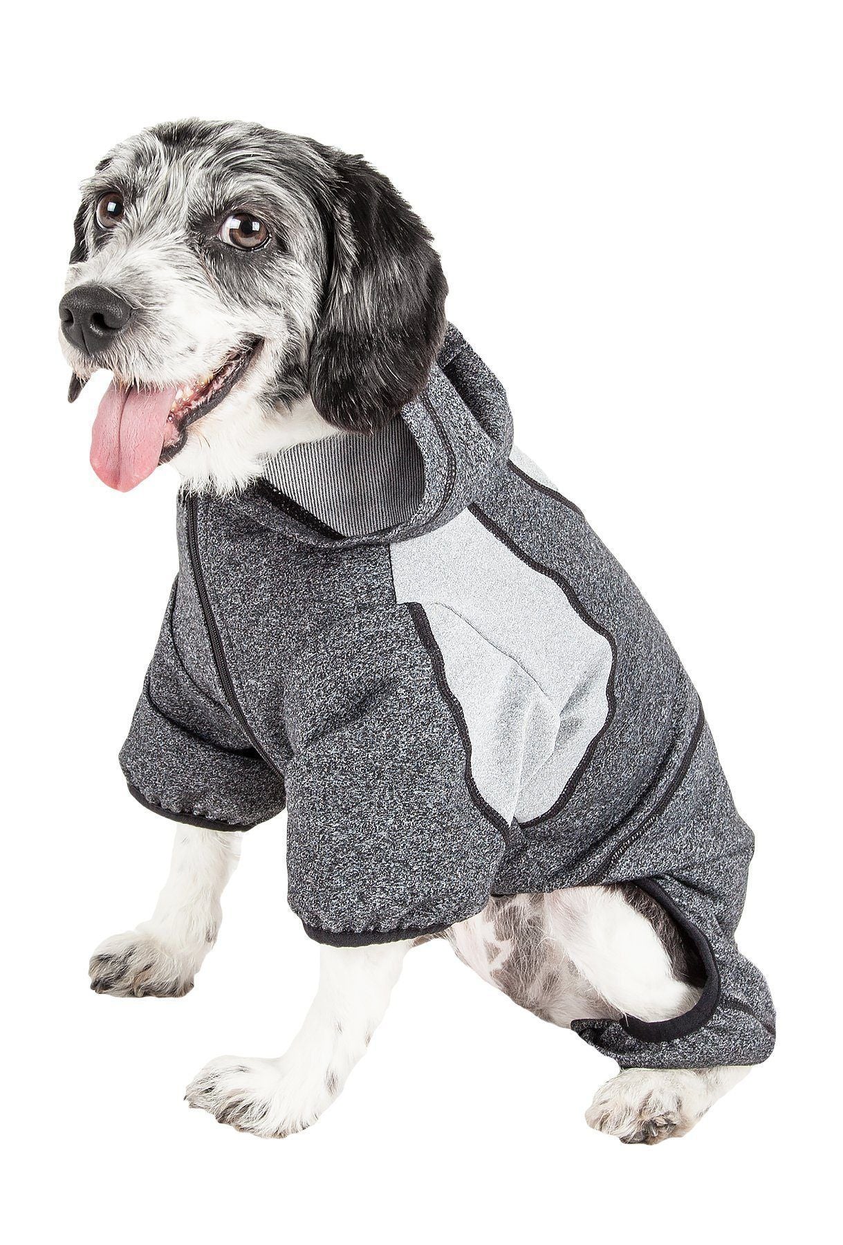 Pet Life ®  Active 'Fur-Breeze' Medium-weight 4-Way-Stretch Full Body Hooded Dog Yoga sweater  