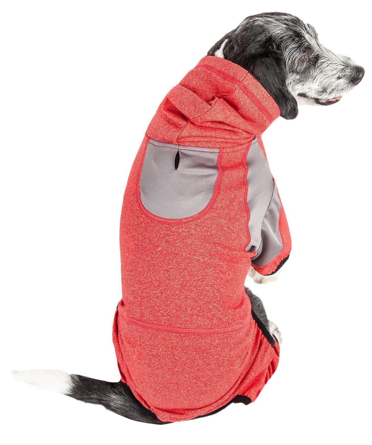 Pet Life ®  Active 'Fur-Breeze' Medium-weight 4-Way-Stretch Full Body Hooded Dog Yoga sweater  