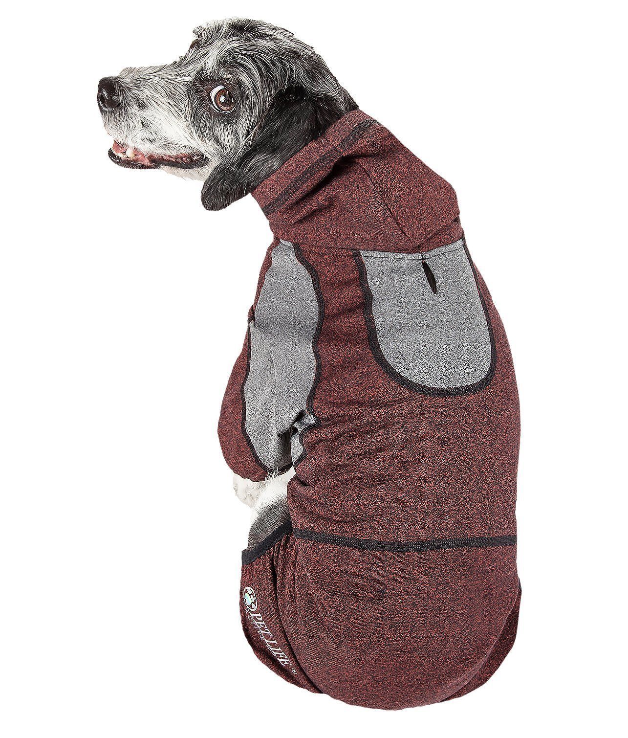 Pet Life ®  Active 'Fur-Breeze' Medium-weight 4-Way-Stretch Full Body Hooded Dog Yoga sweater  