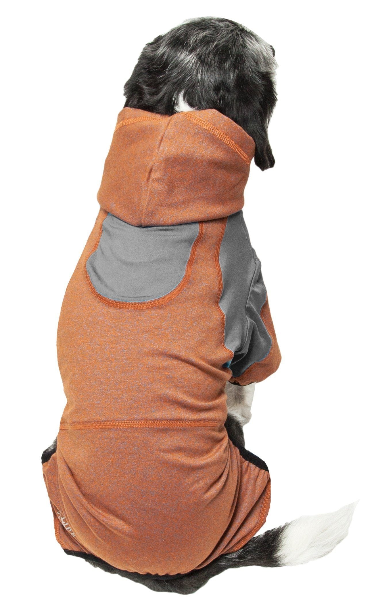 Pet Life ®  Active 'Fur-Breeze' Medium-weight 4-Way-Stretch Full Body Hooded Dog Yoga sweater  