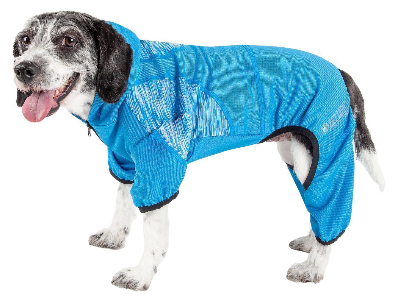 Pet Life ® Active 'Pawsterity' Mediumweight 4-Way-Stretch Yoga Fitness Dog Tracksuit Hoodie X-Small Blue