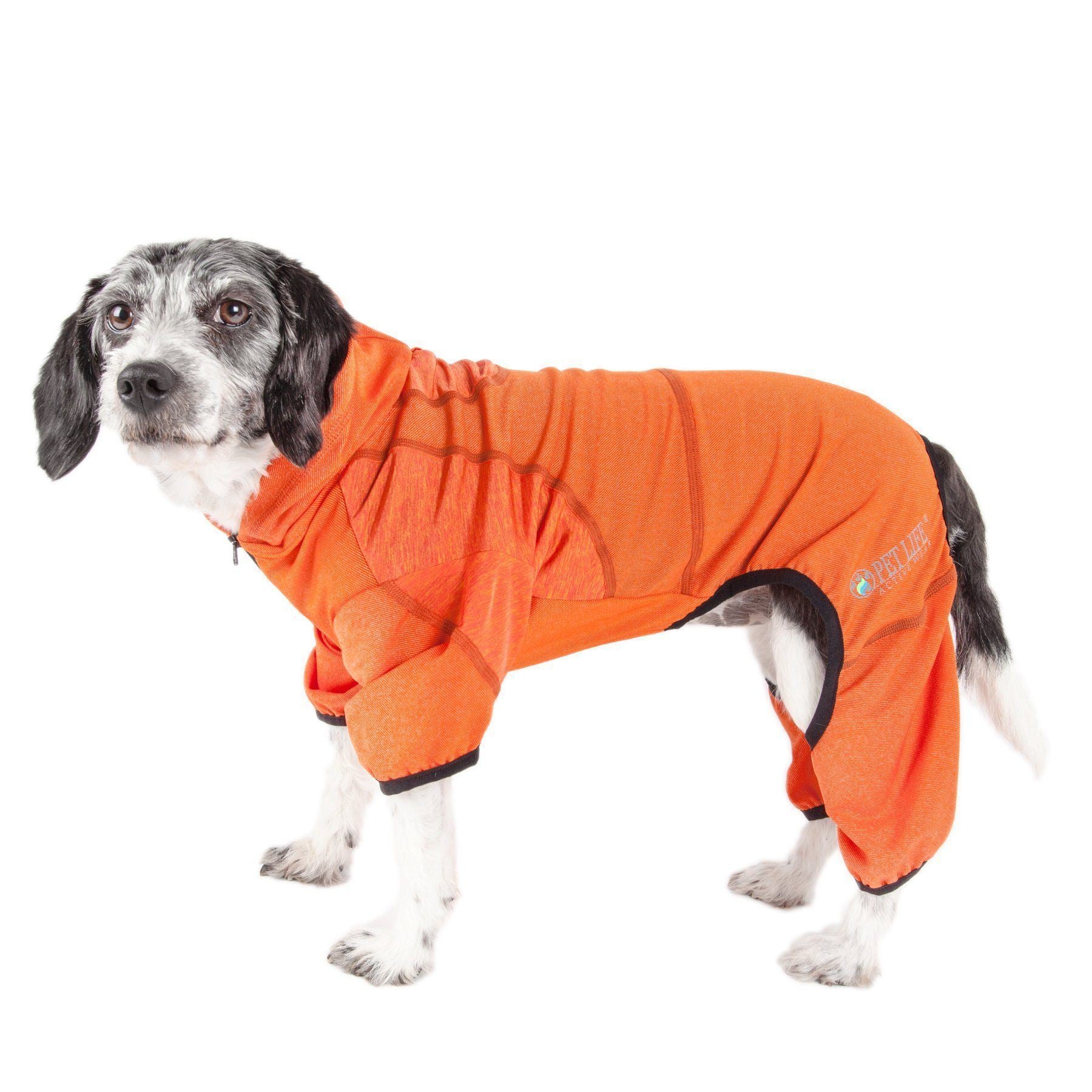 Pet Life ® Active 'Pawsterity' Mediumweight 4-Way-Stretch Yoga Fitness Dog Tracksuit Hoodie X-Small Orange