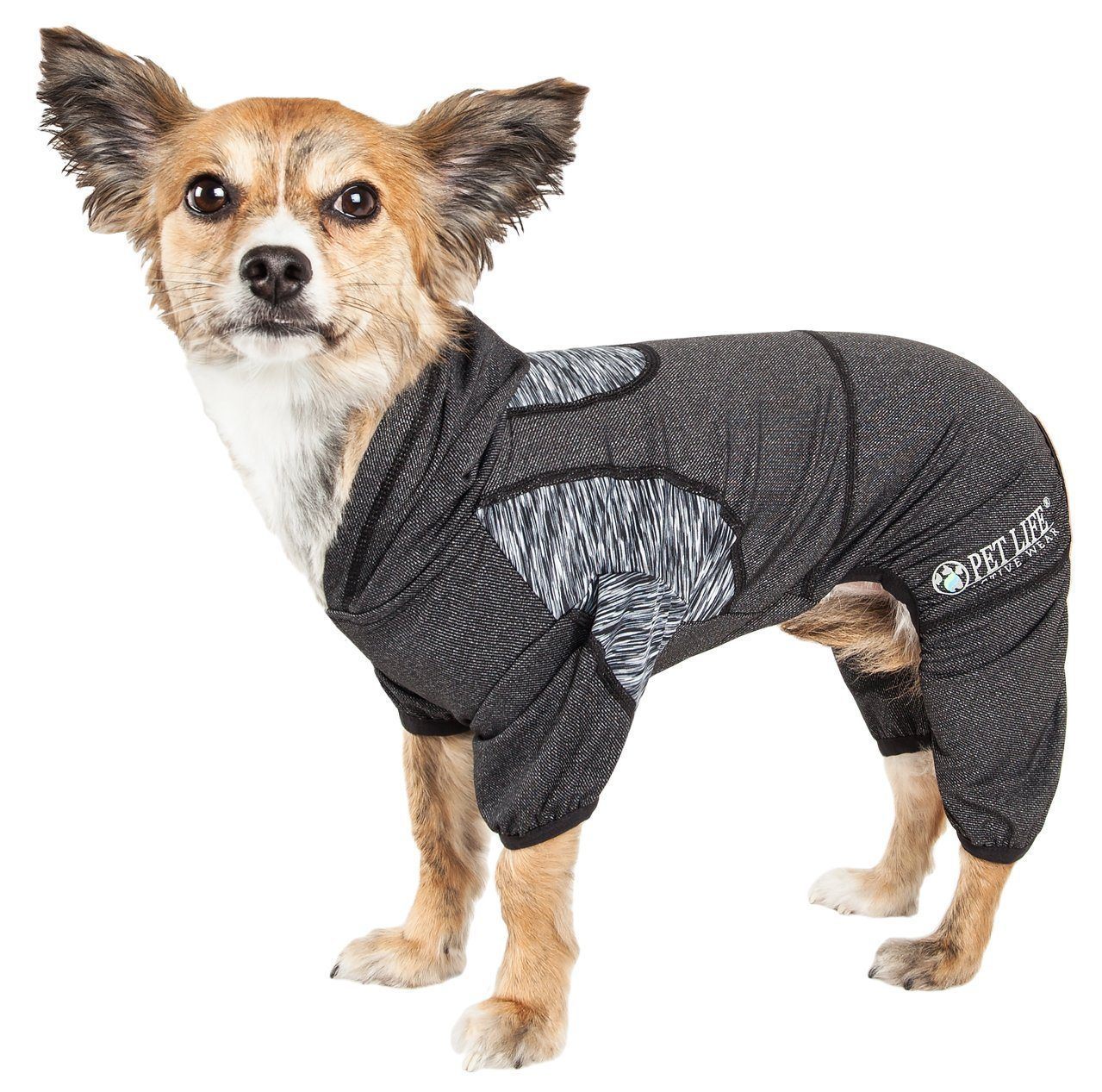Pet Life ® Active 'Pawsterity' Mediumweight 4-Way-Stretch Yoga Fitness Dog Tracksuit Hoodie X-Small Black