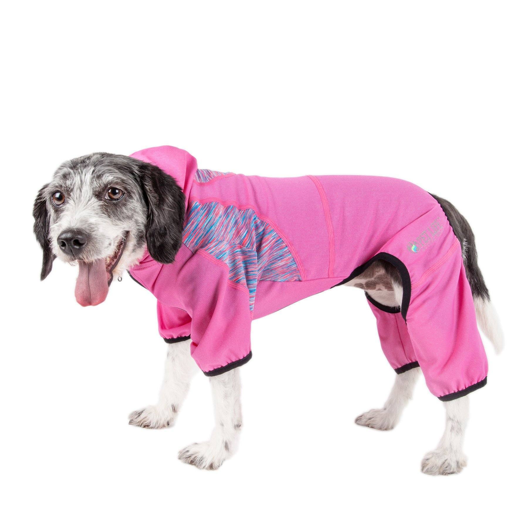 Pet Life ® Active 'Pawsterity' Mediumweight 4-Way-Stretch Yoga Fitness Dog Tracksuit Hoodie X-Small Pink