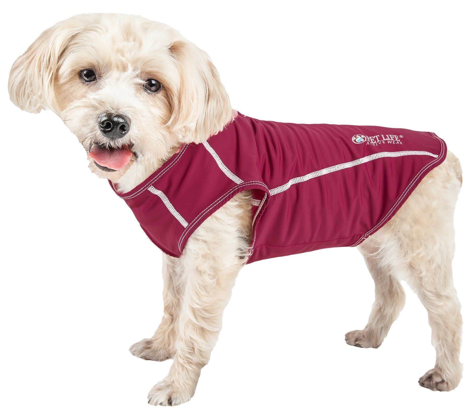Pet Life ®  Active 'Racerbark' 4-Way-Stretch Yoga Fitness Dog T-Shirt Tank Top X-Small Maroon