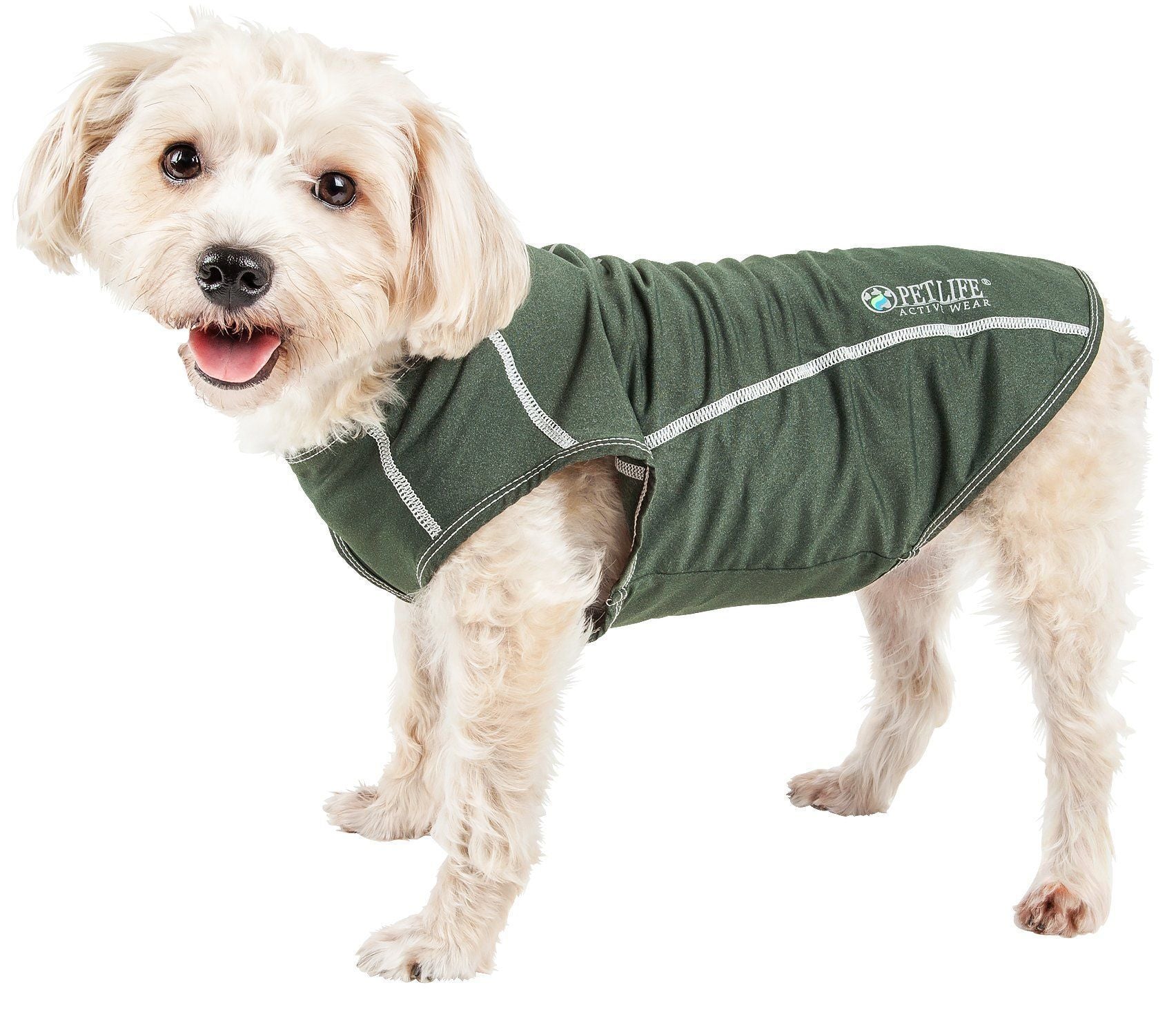 Pet Life ®  Active 'Racerbark' 4-Way-Stretch Yoga Fitness Dog T-Shirt Tank Top X-Small Olive Green