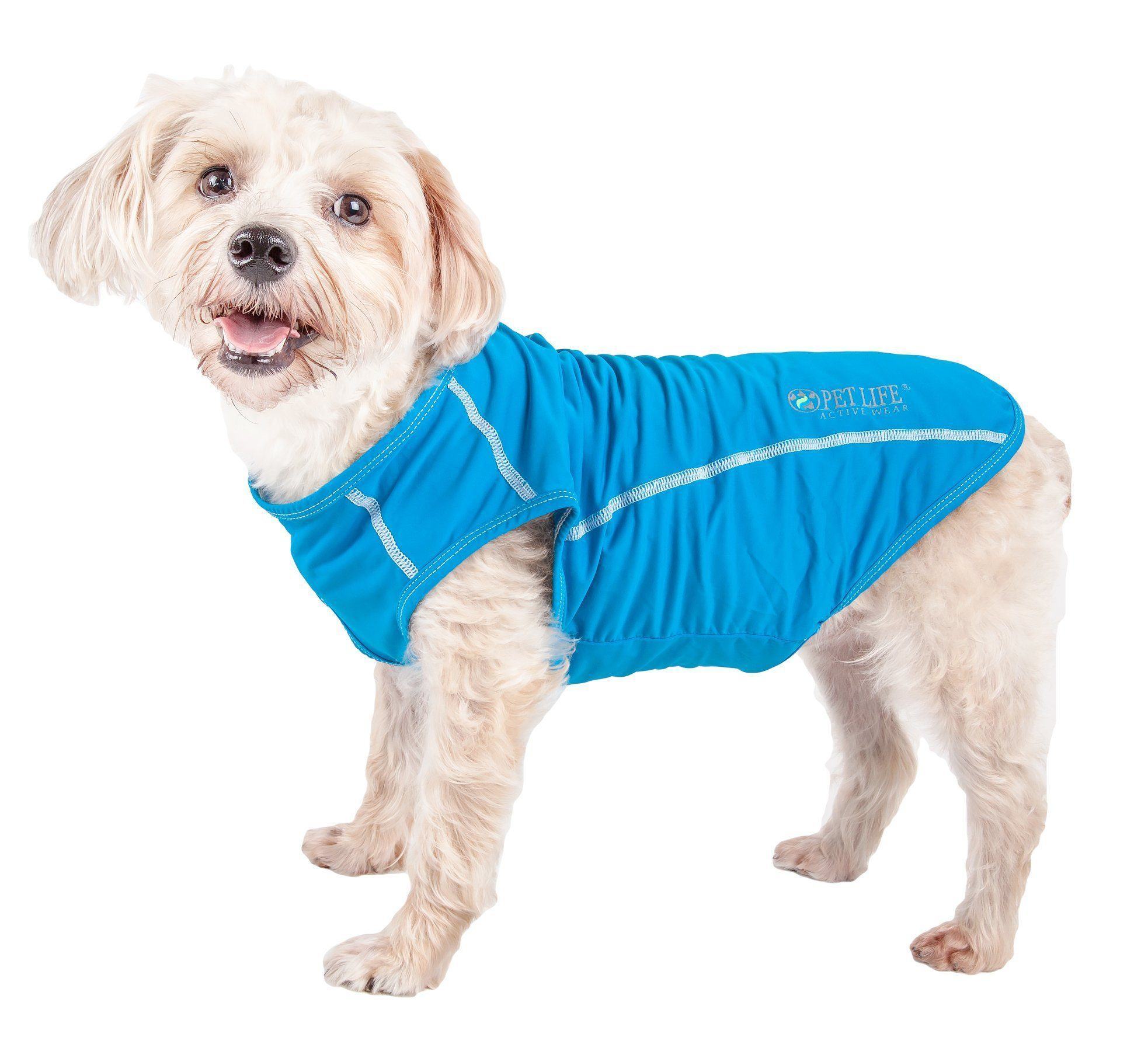 Pet Life ®  Active 'Racerbark' 4-Way-Stretch Yoga Fitness Dog T-Shirt Tank Top X-Small Sky Blue