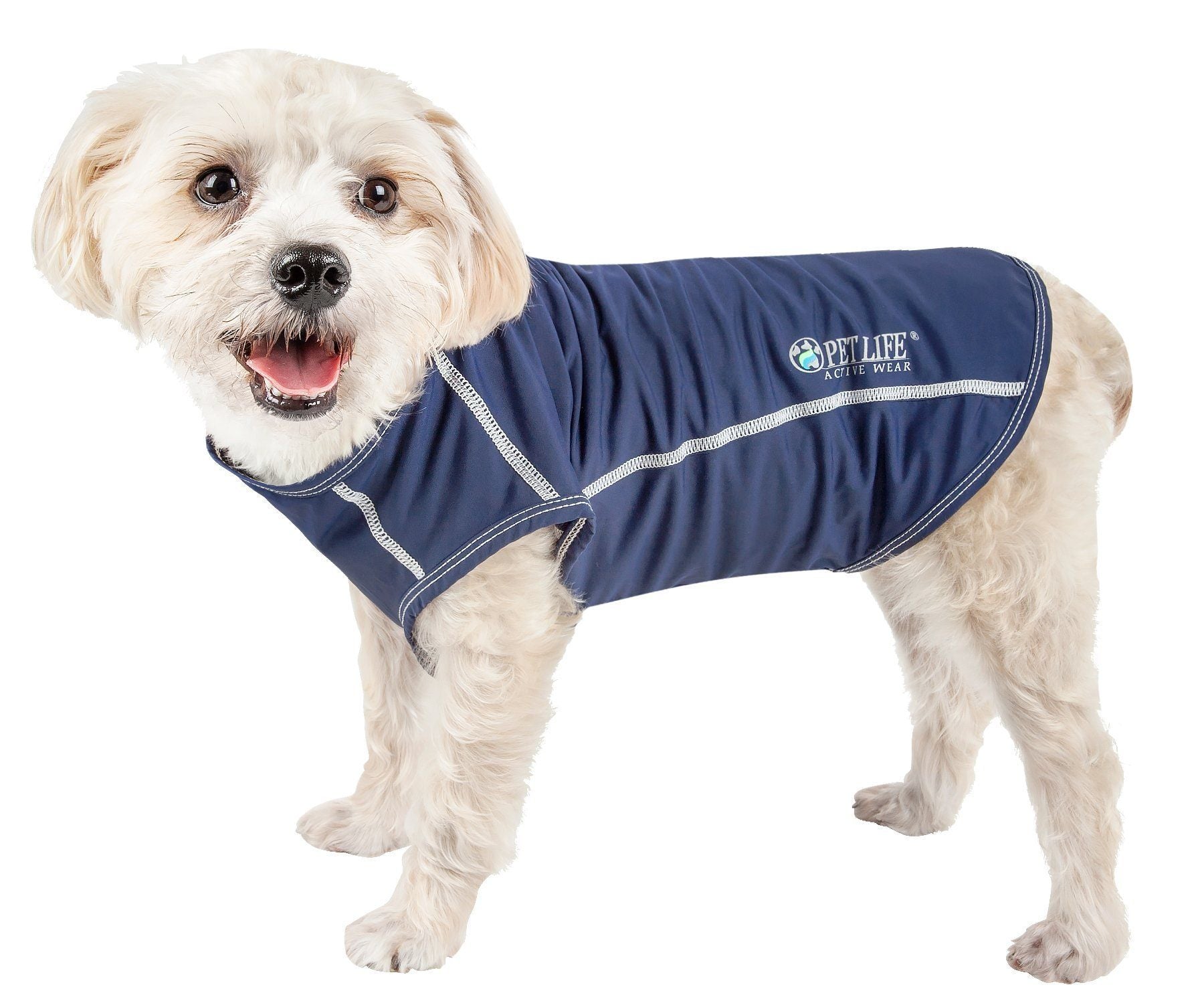 Pet Life ®  Active 'Racerbark' 4-Way-Stretch Yoga Fitness Dog T-Shirt Tank Top X-Small Navy