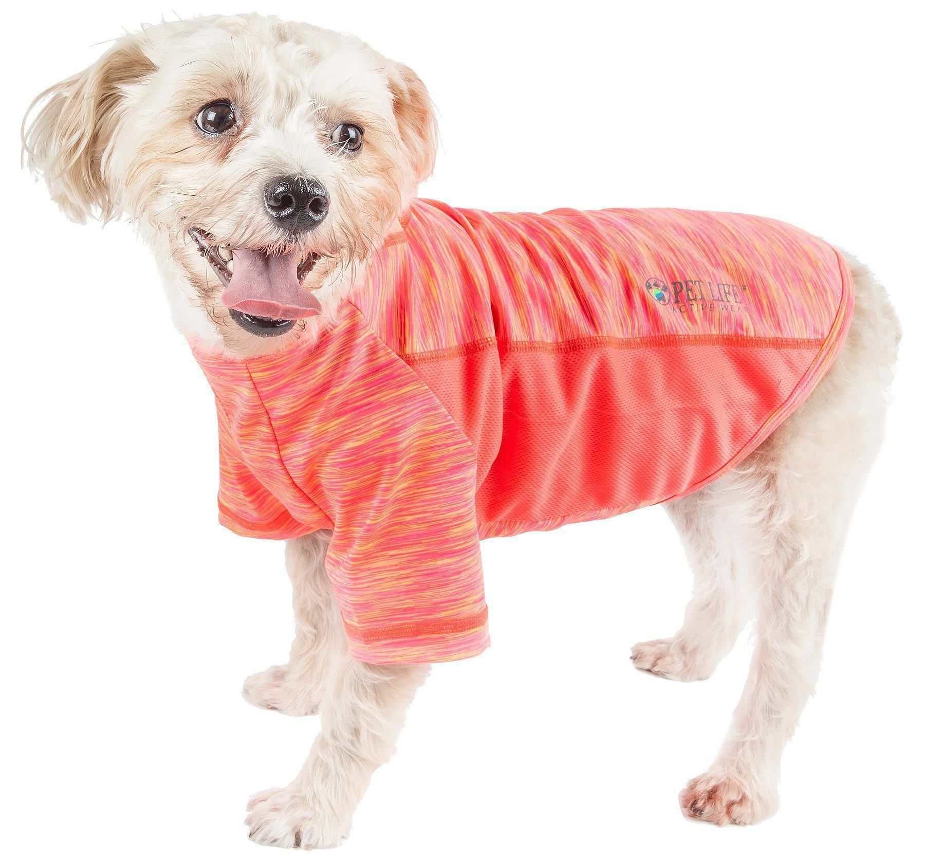 Pet Life ® Active 'Warf Speed' Heathered Ultra-Stretch Yoga Fitness Dog T-Shirt X-Small Neon Orange