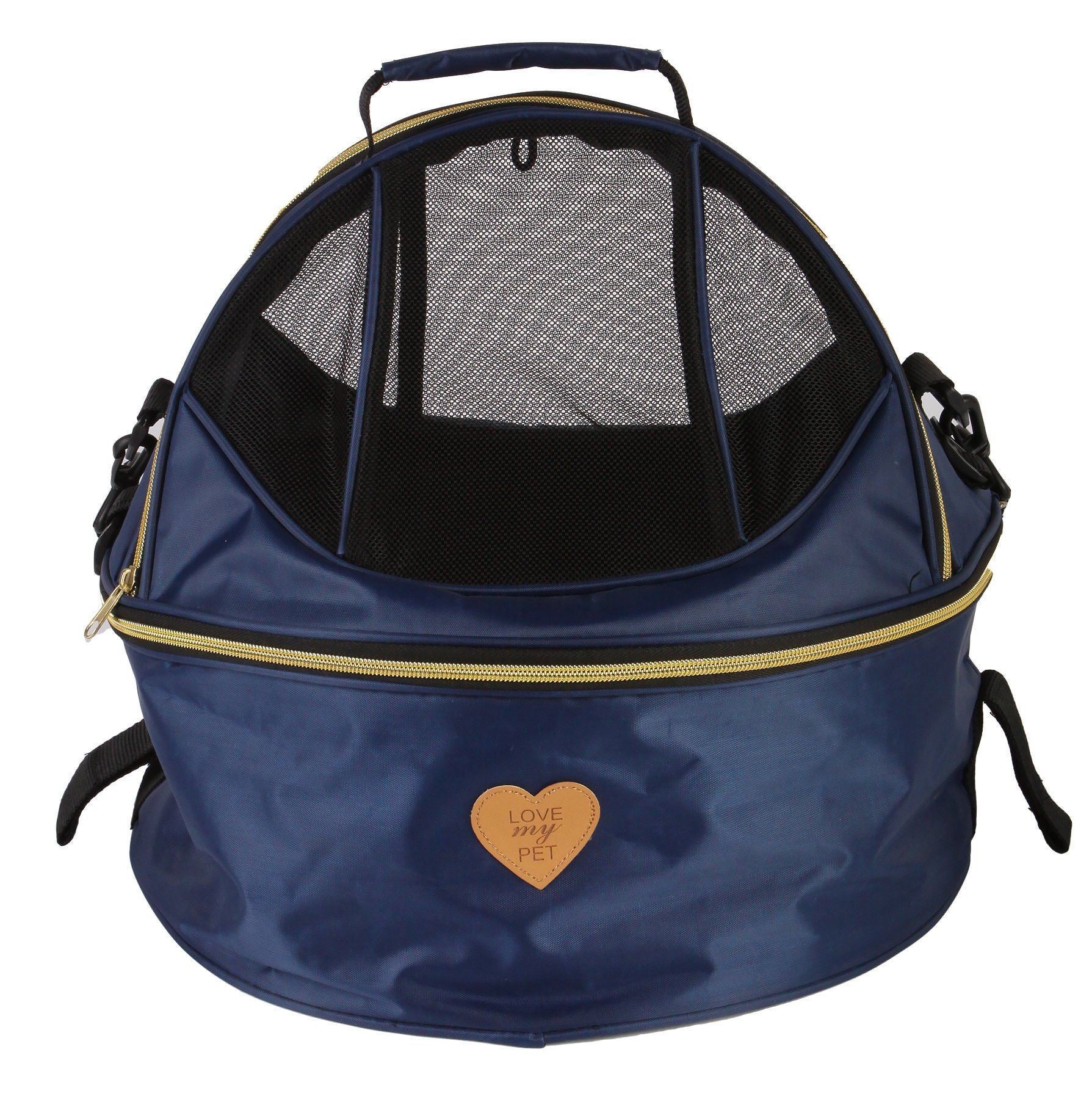 Pet Life ®  'Air-Venture' Dual-Zip Airline Approved Panoramic Circular Travel Pet Dog Carrier Navy 