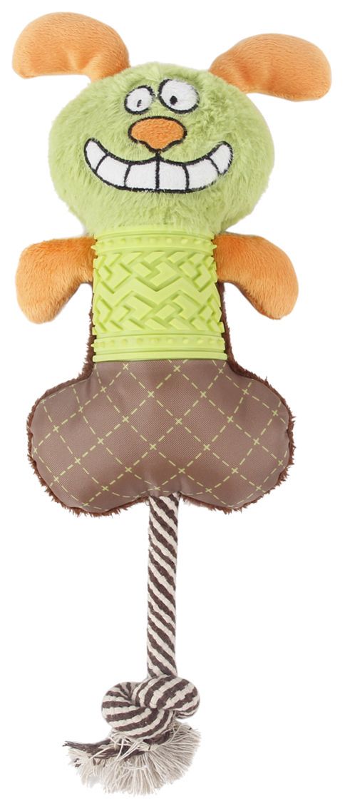 Pet Life ® 'All-in-Fun' Nylon and Rope Squeaking Rubber Rope and Plush Dog Toy Green 