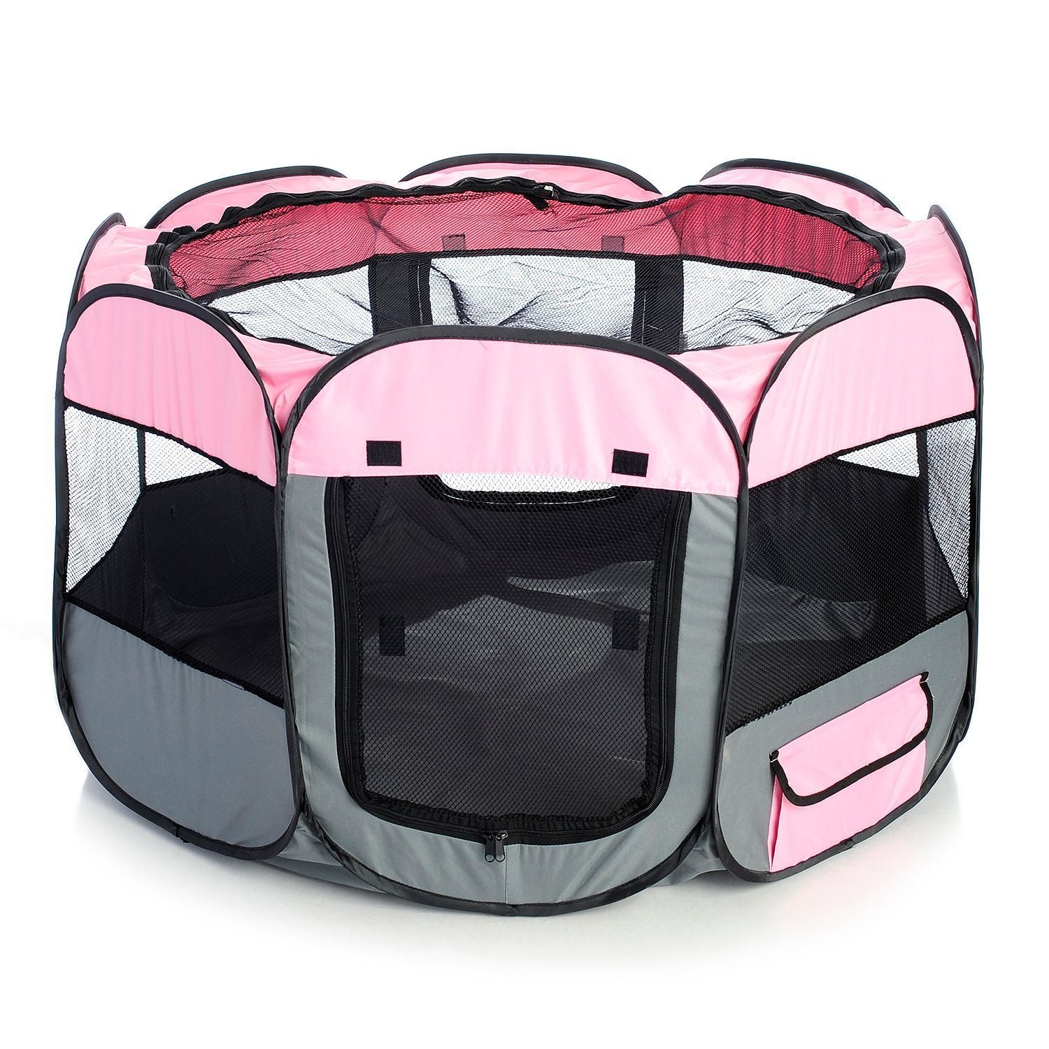 Pet Life ® 'All-Terrain' Lightweight Easy Folding Wire-Framed Collapsible Travel Pet Dog Playpen crate Medium Pink And Grey