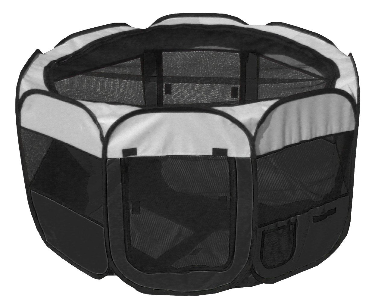 Pet Life ® 'All-Terrain' Lightweight Easy Folding Wire-Framed Collapsible Travel Pet Dog Playpen crate Medium Black And White