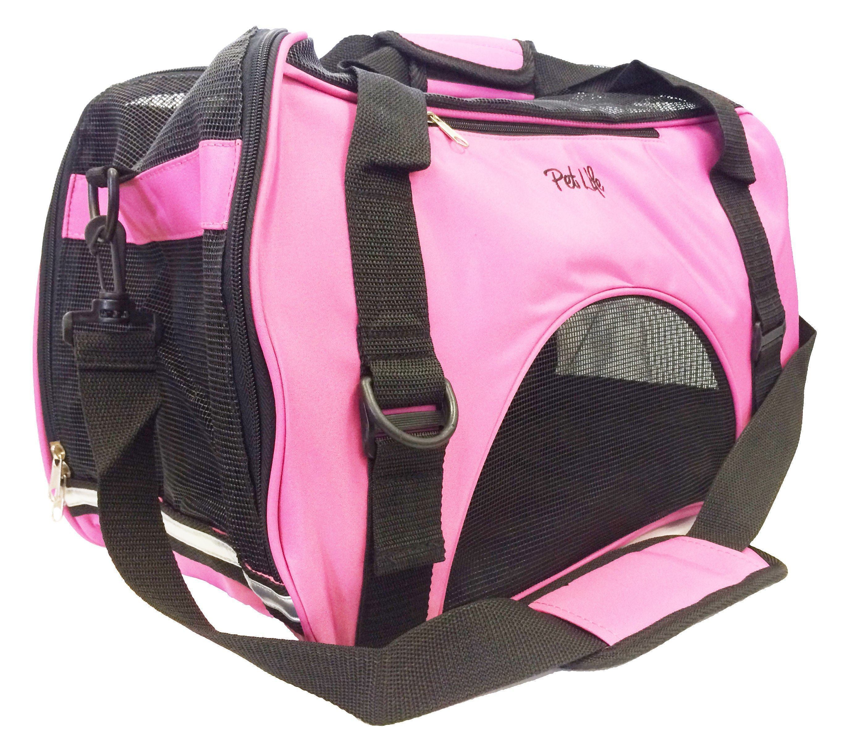 Pet Life ® 'Altitude Force' Airline Approved Sporty Zippered Folding Fashion Pet Dog Carrier Medium Pink
