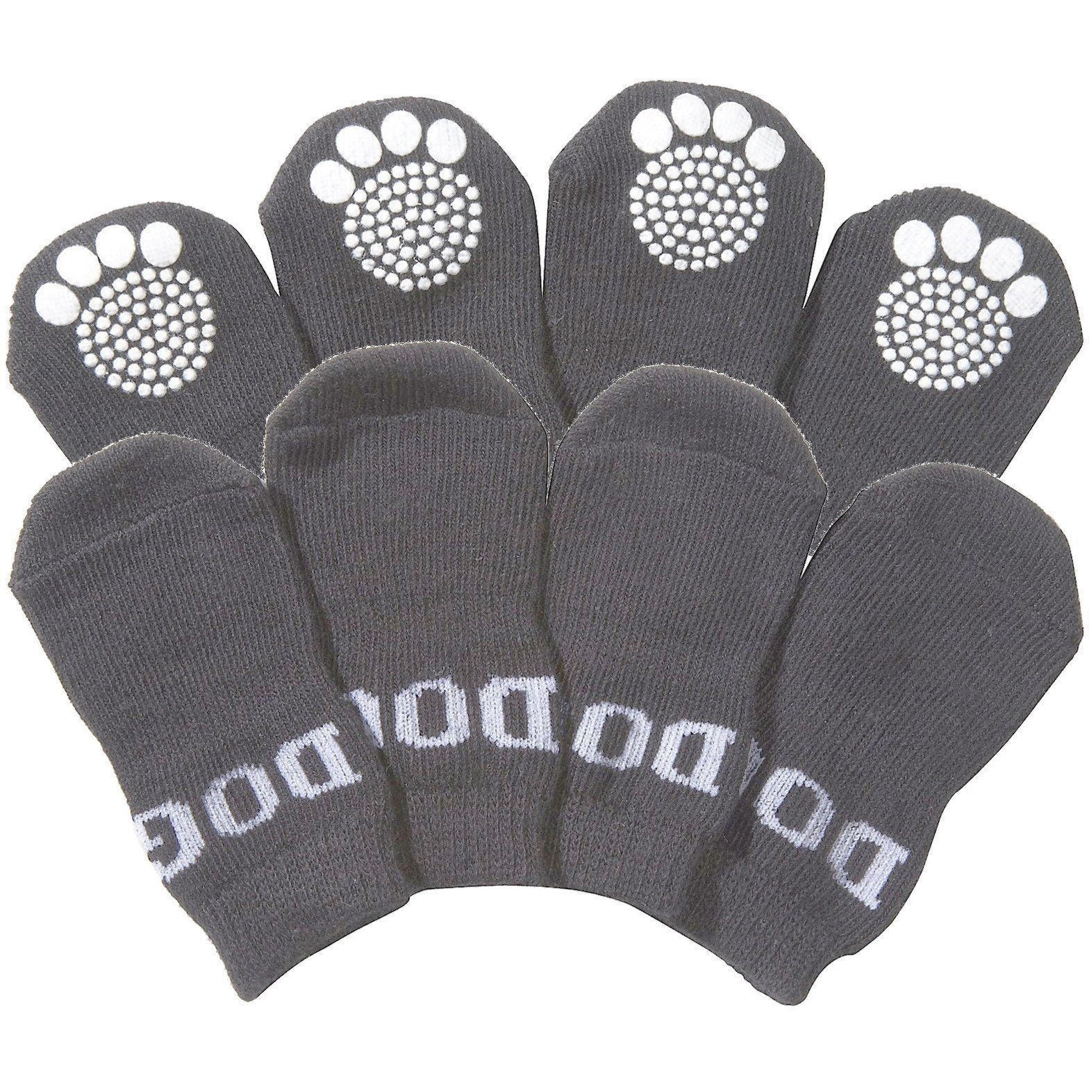 Pet Life ® Anti-Slip Rubberized Gripped Breathable Stretch Pet Dog Socks - Set of 4 Small Grey