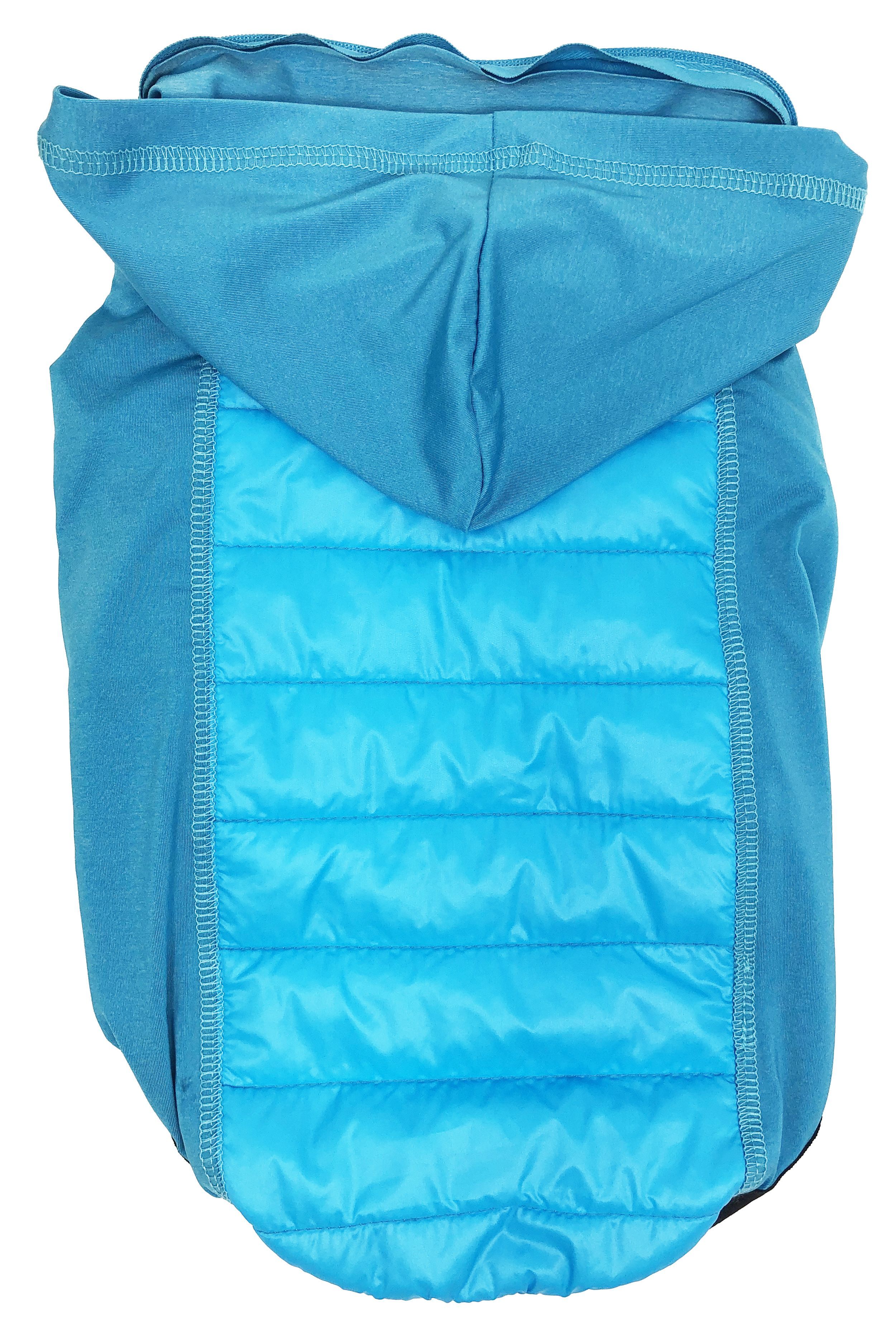 Pet Life ® 'Apex' Lightweight Hybrid 4-Season Stretch and Quick-Dry Dog Coat w/ Pop out Hood Blue X-Small