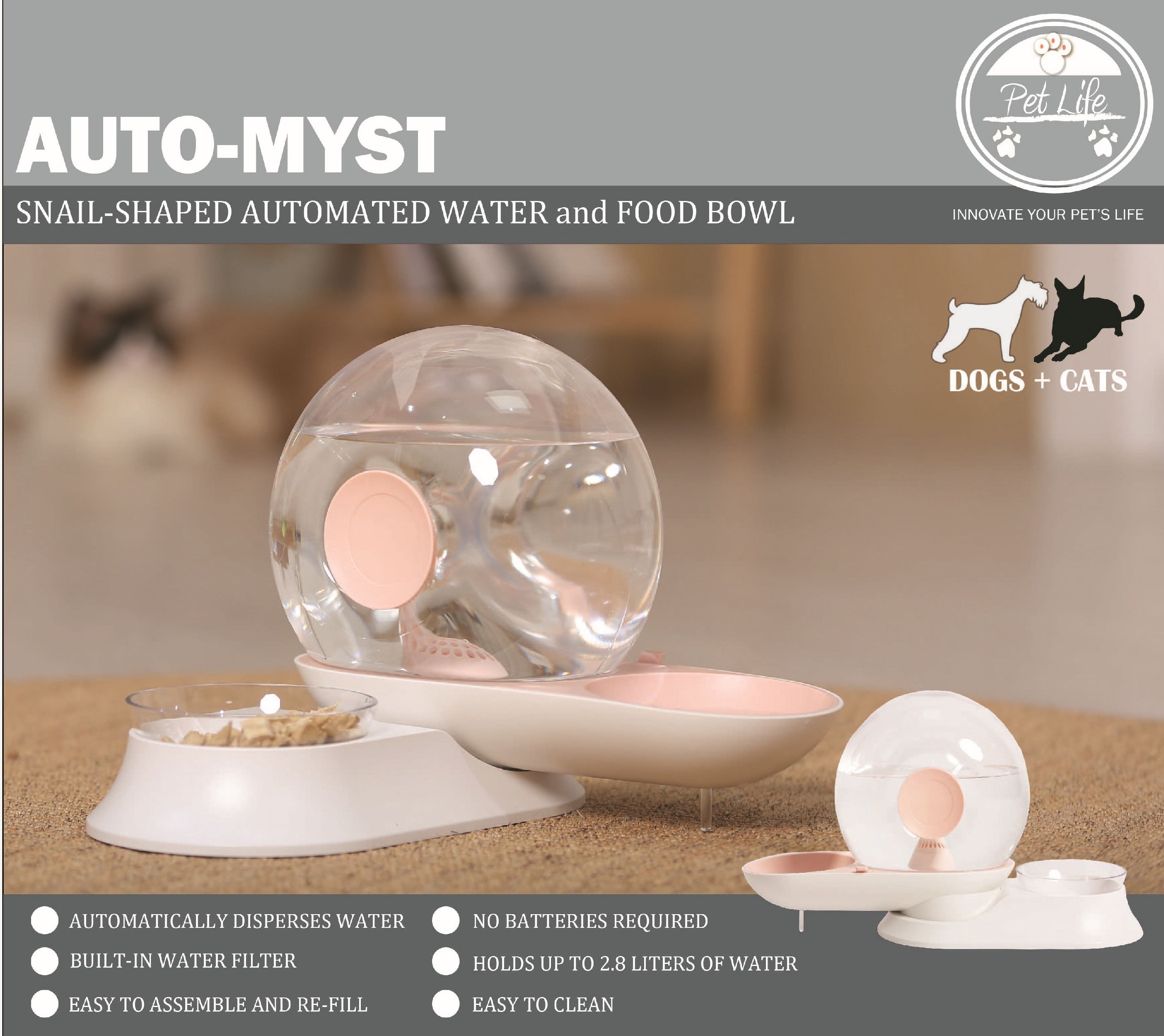Pet Life ® 'Auto-Myst' Snail Shaped 2-in-1 Automated Gravity Pet Filtered Water Dispenser and Food Bowl  