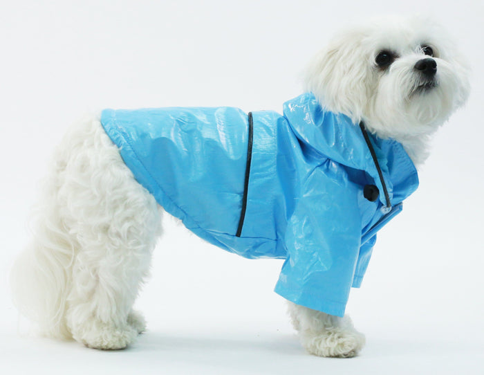 Pet Life ® 'Baby Blue' Waterproof Adjustable Dog Raincoat Jacket w/ Removable Hood