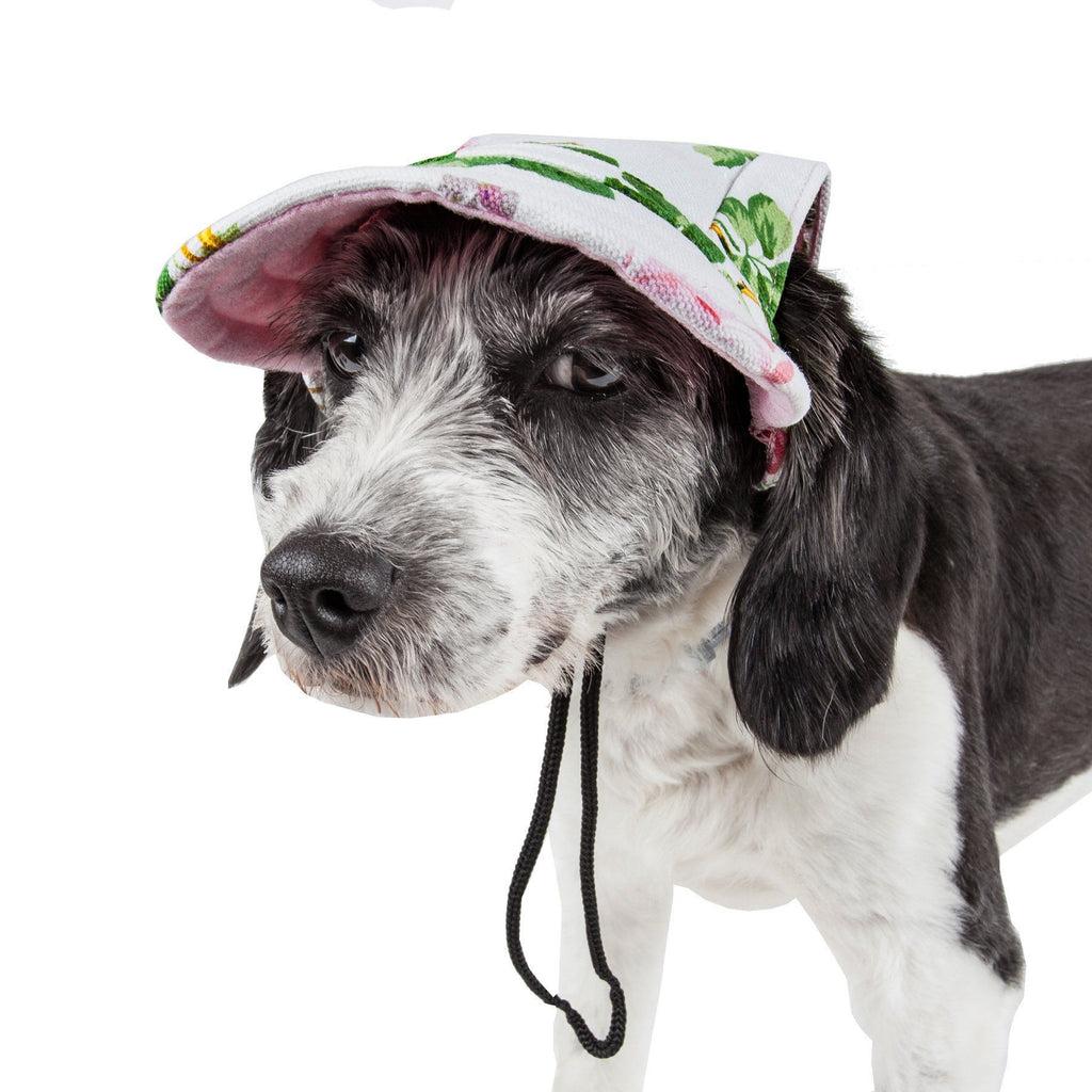 Pet Life ®  'Botanic Bark' Floral Uv Protectant Adjustable Fashion Dog Hat Cap Medium 