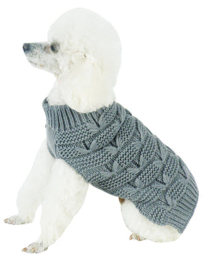 Pet Life Butterfly Stitched Heavy Cable Knitted Fashion Turtle Neck Dog Sweater - Grey - Large