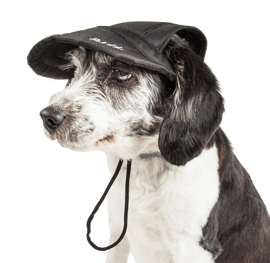 Pet Life ®  'Cap-Tivating' UV Protectant Adjustable Fashion Dog Hat Cap Medium Jet Black