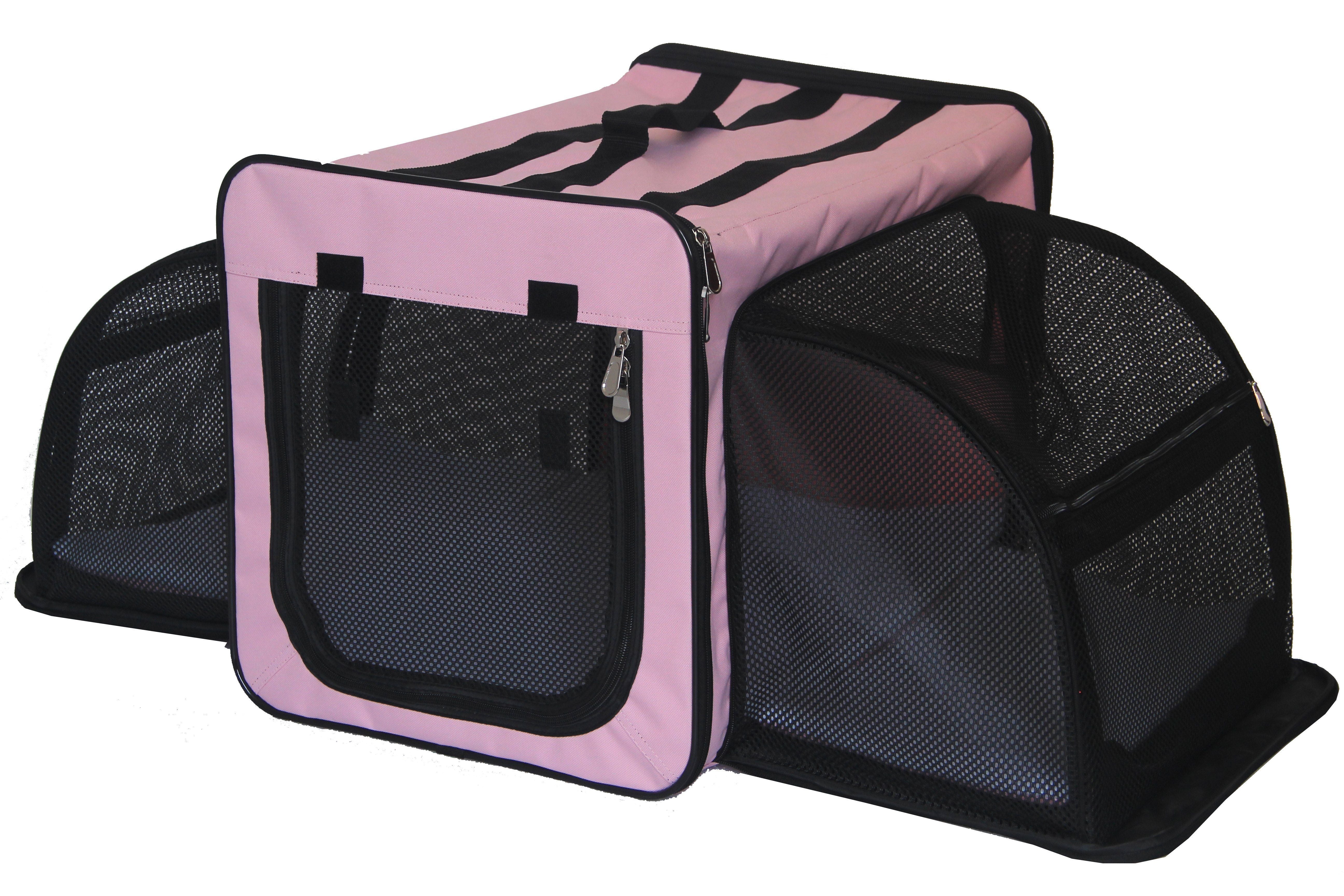 Pet Life ® 'Capacious' Dual-Sided Expandable Spacious Wire Folding Collapsible Lightweight Pet Dog Crate Carrier House X-Small Pink