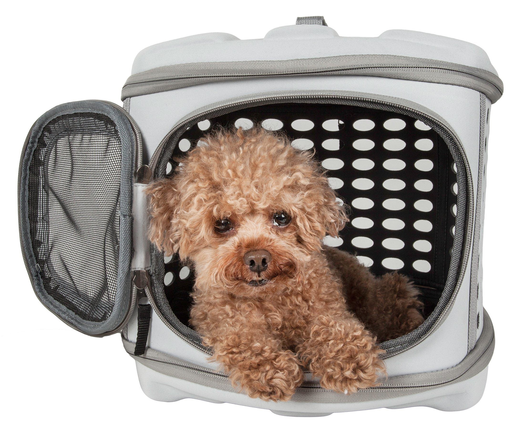 Pet Life ® 'Circular Shelled' Perforated Lightweight Collapsible Military Grade Travel Pet Dog Carrier Light Grey 