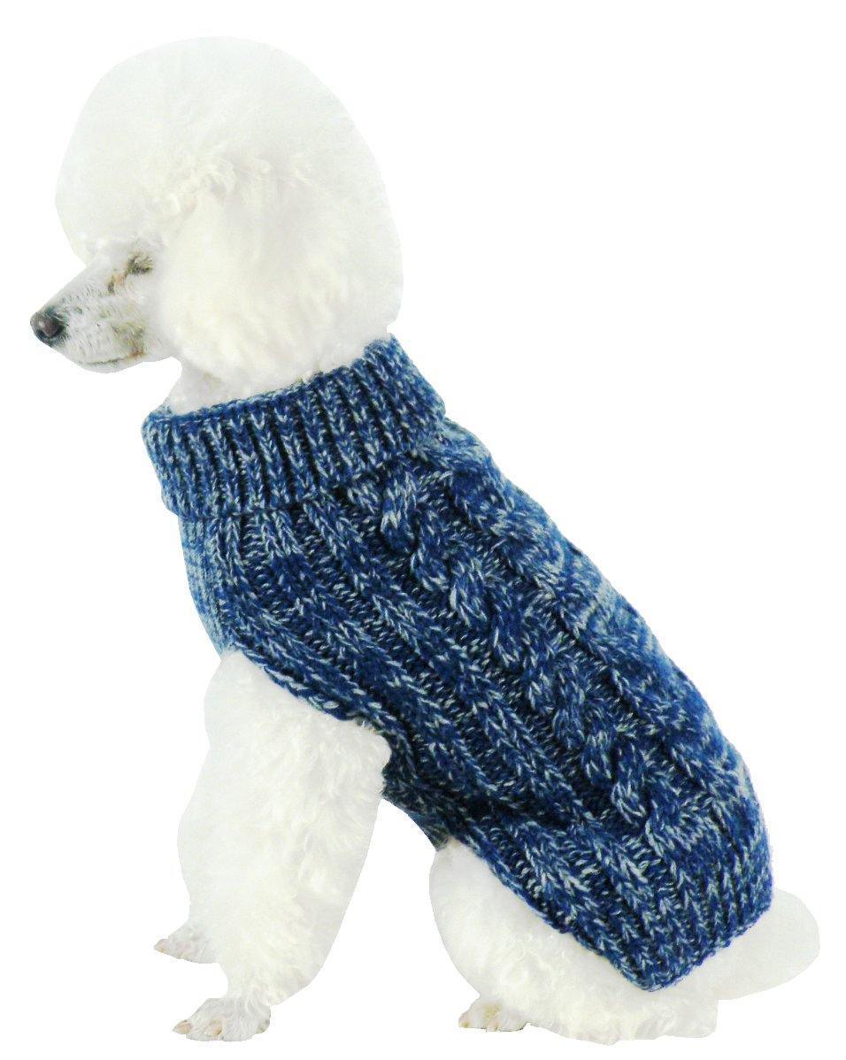 Pet Life ® Classical 'True Blue' Heavy Cable Knitted Ribbed Fashion Dog Sweater X-Small 
