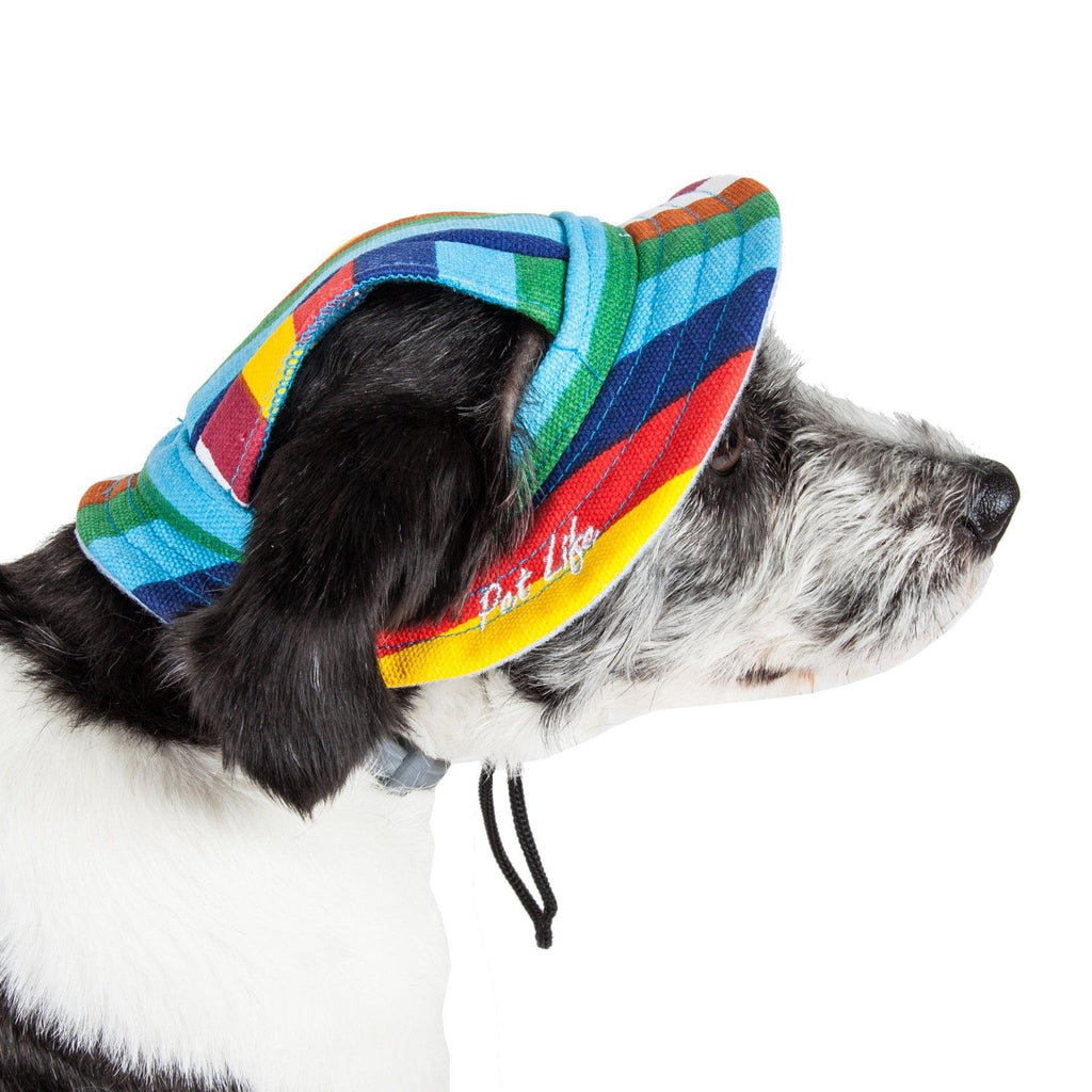Pet Life ®  'Colorfur' UV Protectant Adjustable Fashion Canopy Brimmed Dog Hat Cap Medium 