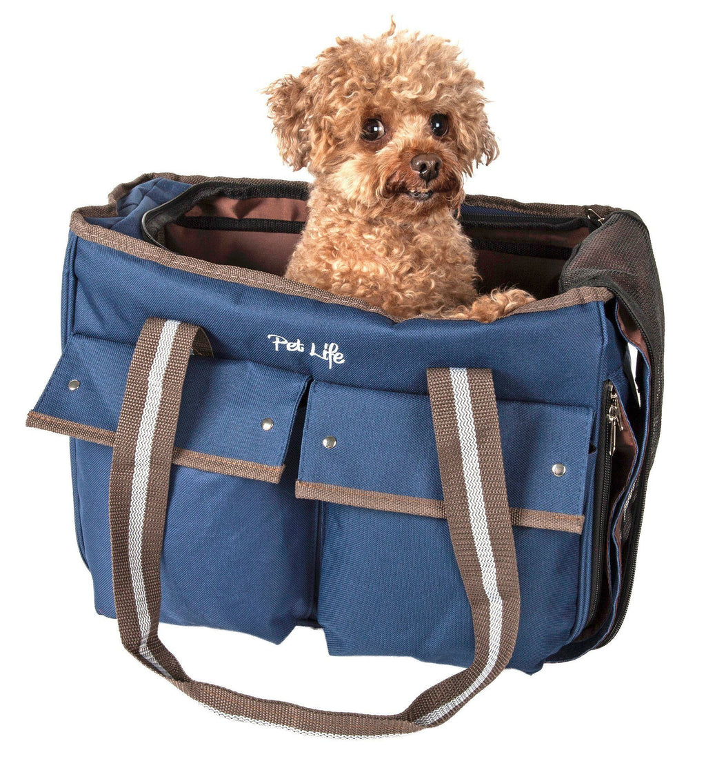 Pet Life ® Dual Snap Pocketed Fashion Designer Canvas Travel Pet Dog Carrier  