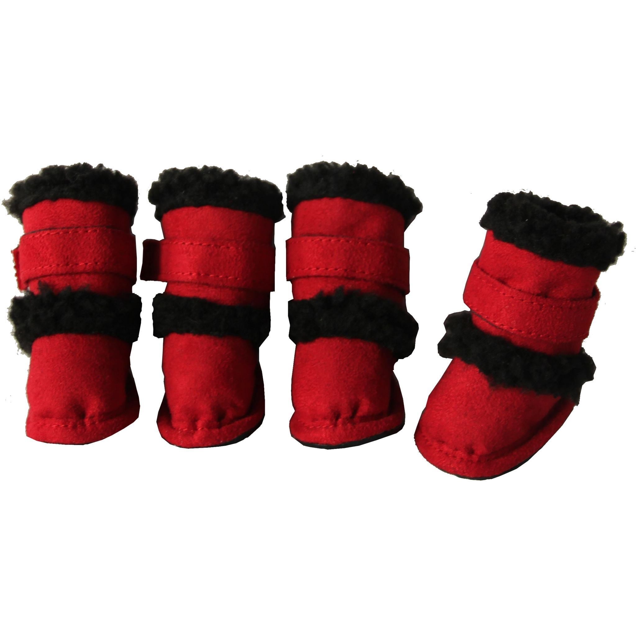 Pet Life ® 'Duggz' 3M Insulated Winter Fashion Dog Shoes Booties - Set of 4 X-Small Red & Black