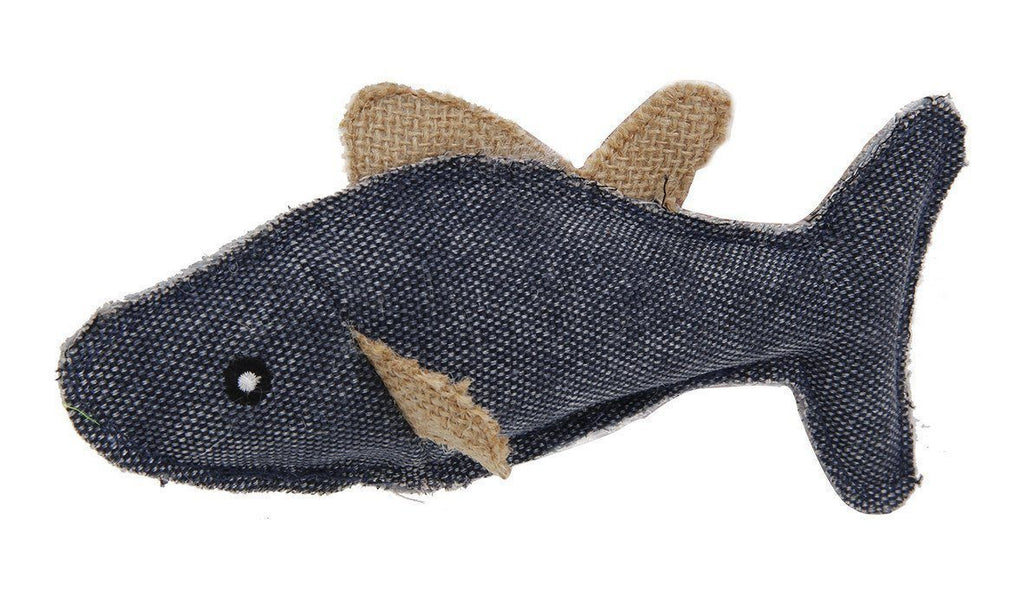 Pet Life ® Durable Fish Denim Plush Teaser Cat Toy Small 