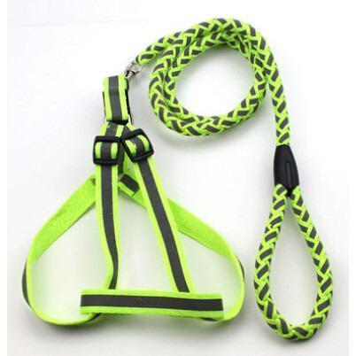Pet Life ® 'Easy Tension' Reflective Stitched Adjustable 2-in-1 Pet Dog Leash and Harness Small Neon Green