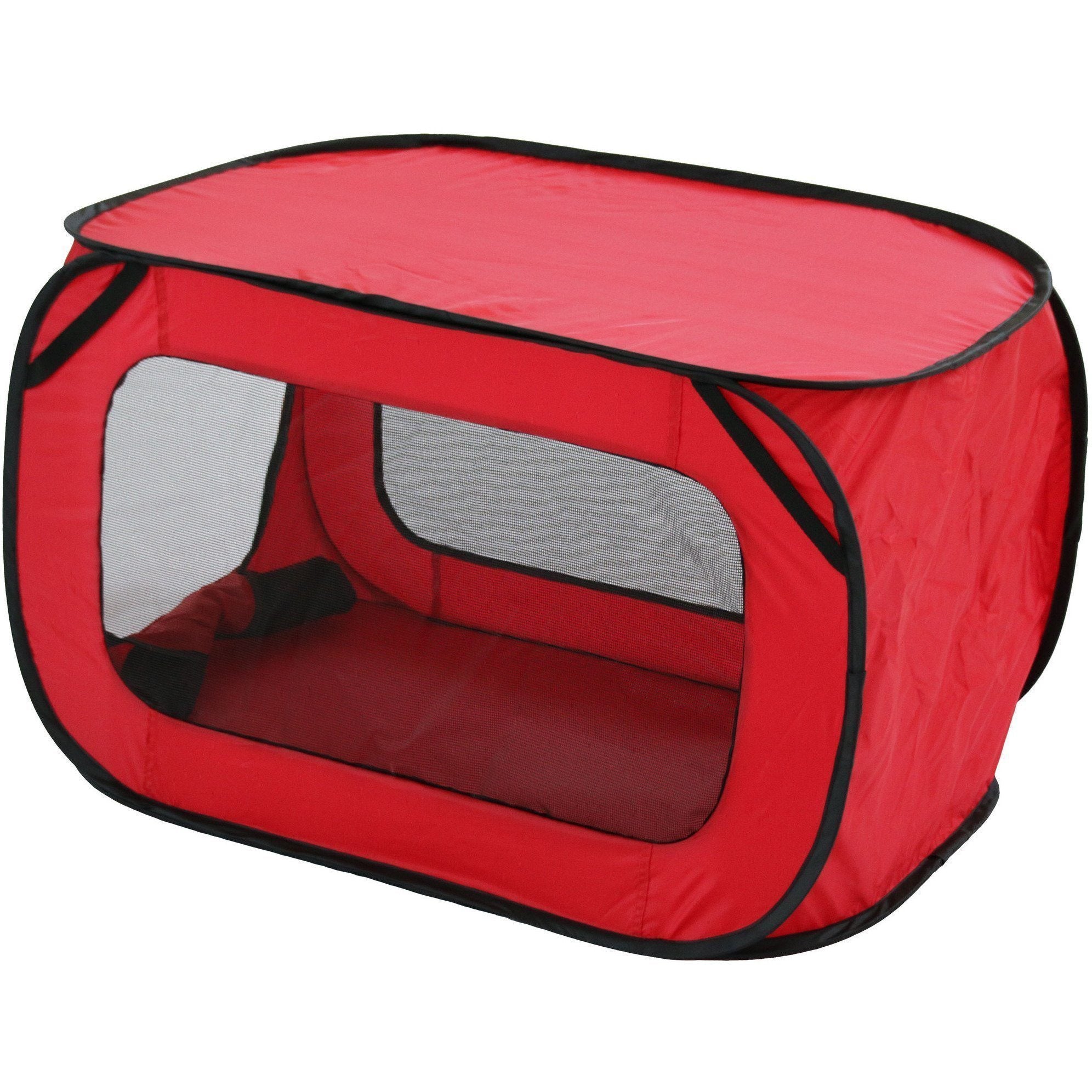 Pet Life ® 'Elongated Camping' Rectangular Mesh Wire-Folding Collapsible Travel Lightweight Pet Dog Crate Tent w/ Built-in Bottle Holder  