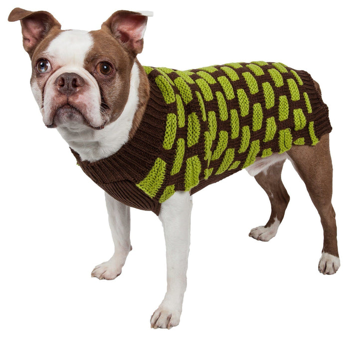 Pet Life ® Fashion Weaved Heavy Knit Designer Ribbed Turtle Neck Dog Sweater