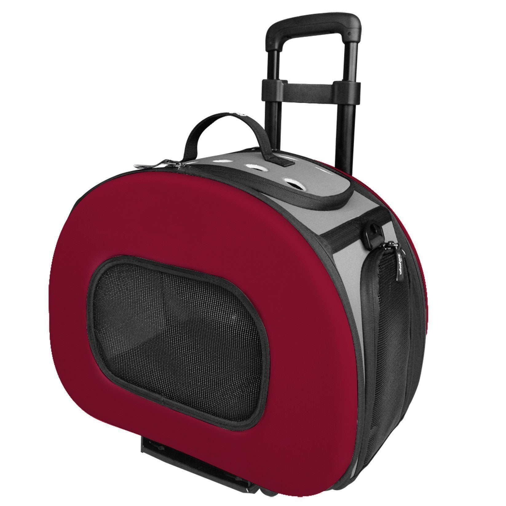 Pet Life ® 'Final Destination' Airline Approved 2-in-1 Tough-Shell Wheeled Collapsible Travel Fashion Pet Dog Carrier Crate Red 