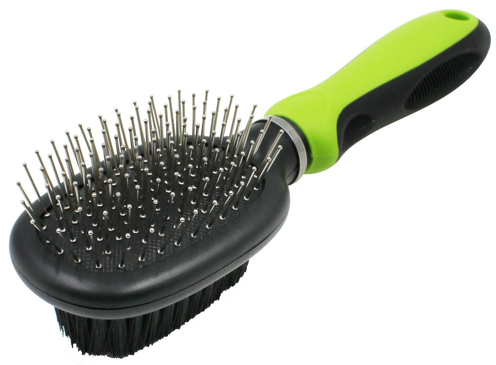 Pet Life ® Flex Series 2-in-1 Dual-Sided Pin and Bristle Grooming Pet Brush Green 