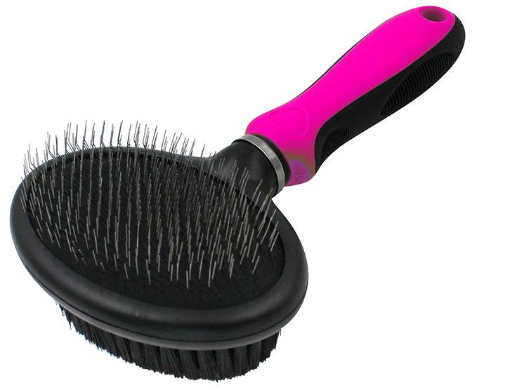 Pet Life ® Flex Series 2-in-1 Dual-Sided Slicker and Bristle Grooming Pet Brush Pink 