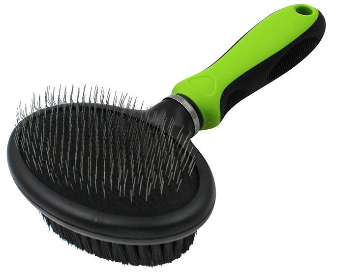 Pet Life ® Flex Series 2-in-1 Dual-Sided Slicker and Bristle Grooming Pet Brush Green 