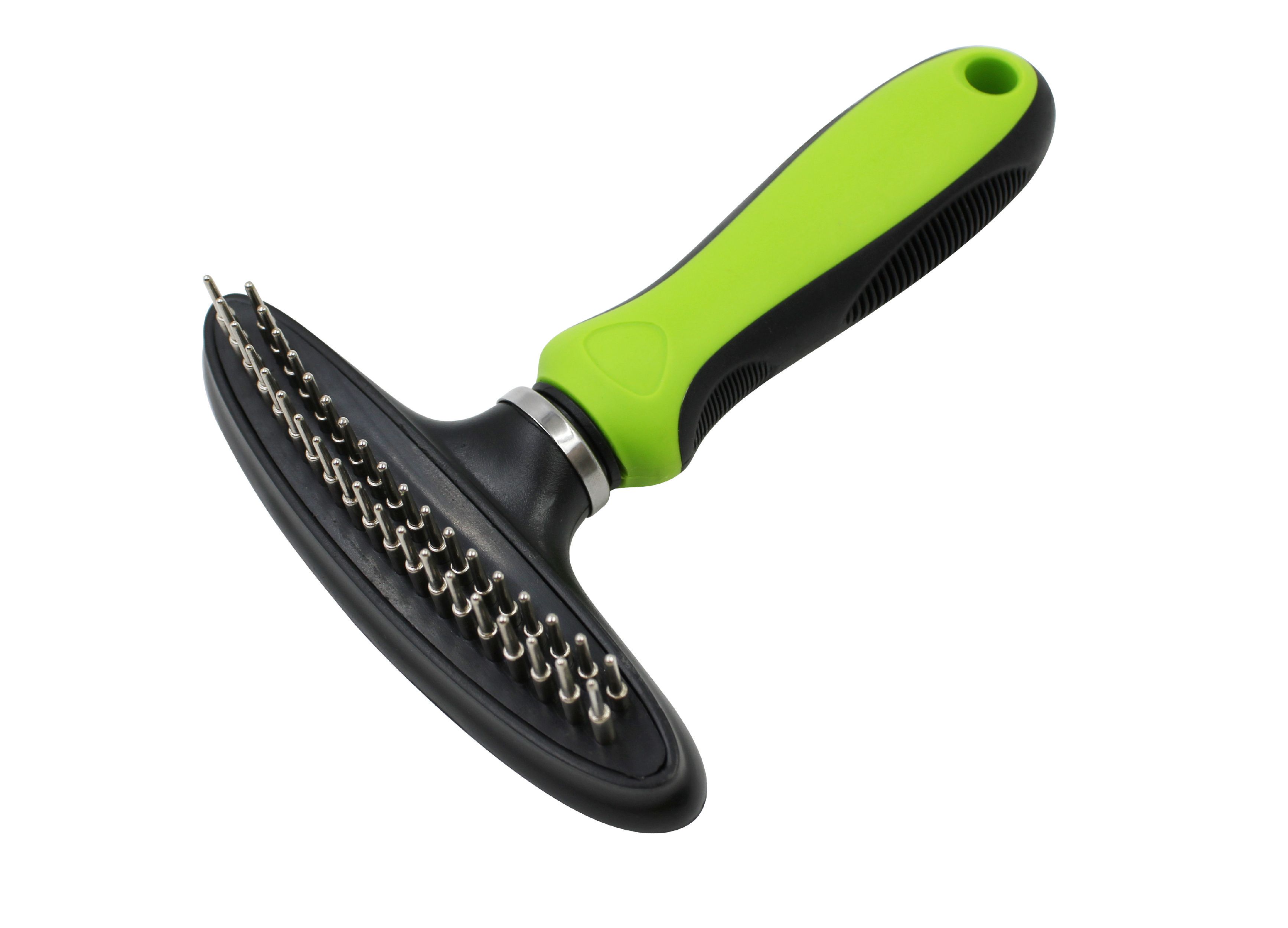 Pet Life ® Flex Series Dual-Row Grooming Rake Pet Comb Green 