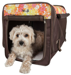 Pet Life ® 'Floral Patterned' Folding Collapsible Lightweight Wire Framed Pet Dog Crate...