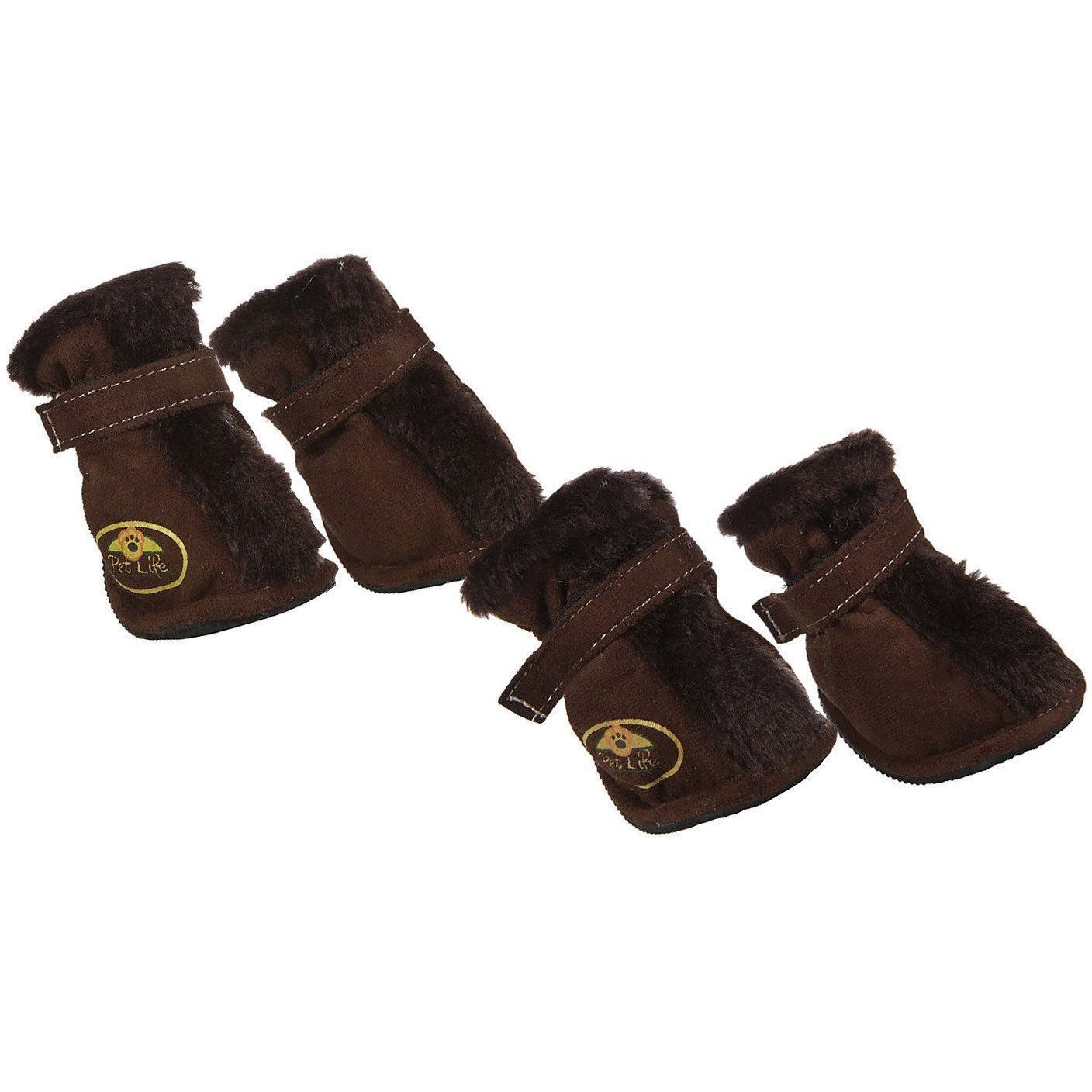 Pet Life ® Fur-Comfort 3M Insulated Fashion Fur and Suede Winter Dog Shoes Boots - Set of 4 X-Small Dark Brown