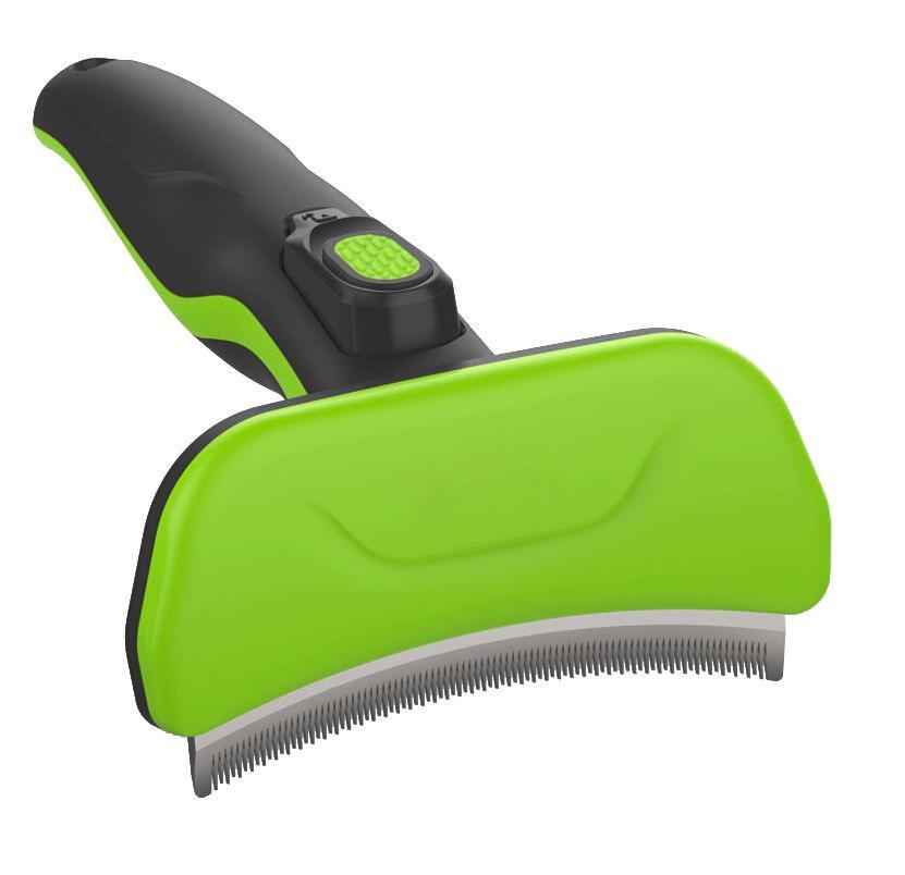 Pet Life ® 'Fur-Guard' Easy Self-Cleaning Grooming Deshedder Pet Comb Green 