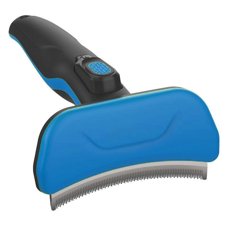 Pet Life ® 'Fur-Guard' Easy Self-Cleaning Grooming Deshedder Pet Comb Blue 