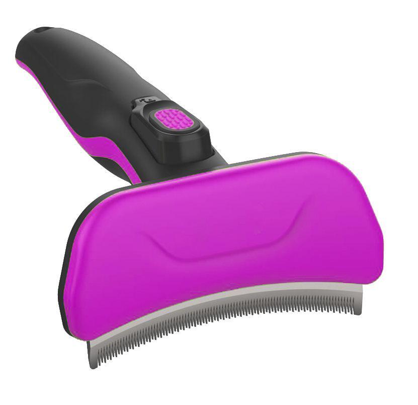 Pet Life ® 'Fur-Guard' Easy Self-Cleaning Grooming Deshedder Pet Comb Pink 