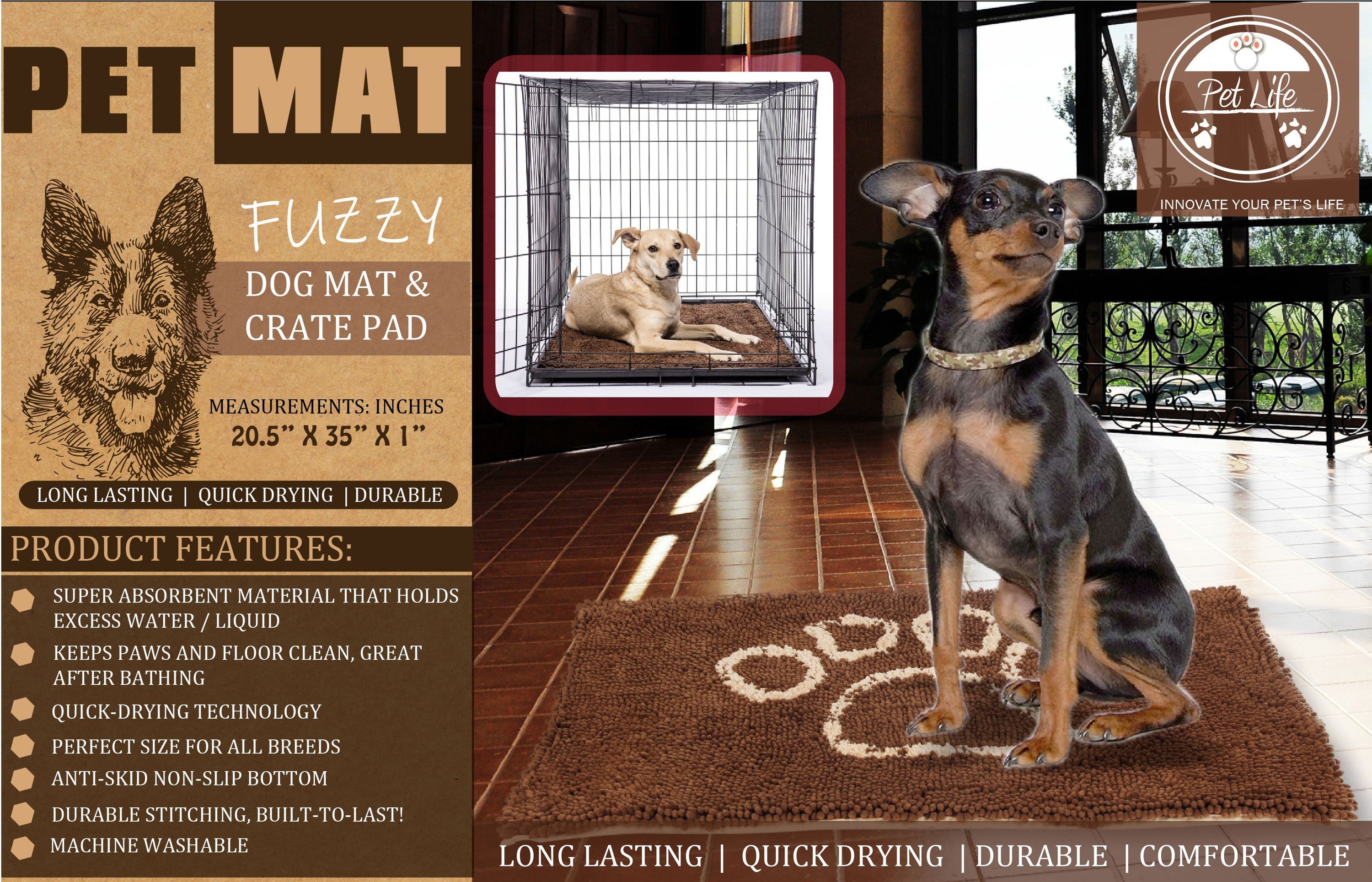 Pet Life ® 'Fuzzy' Quick-Drying Anti-Skid and Machine Washable Dog Mat  